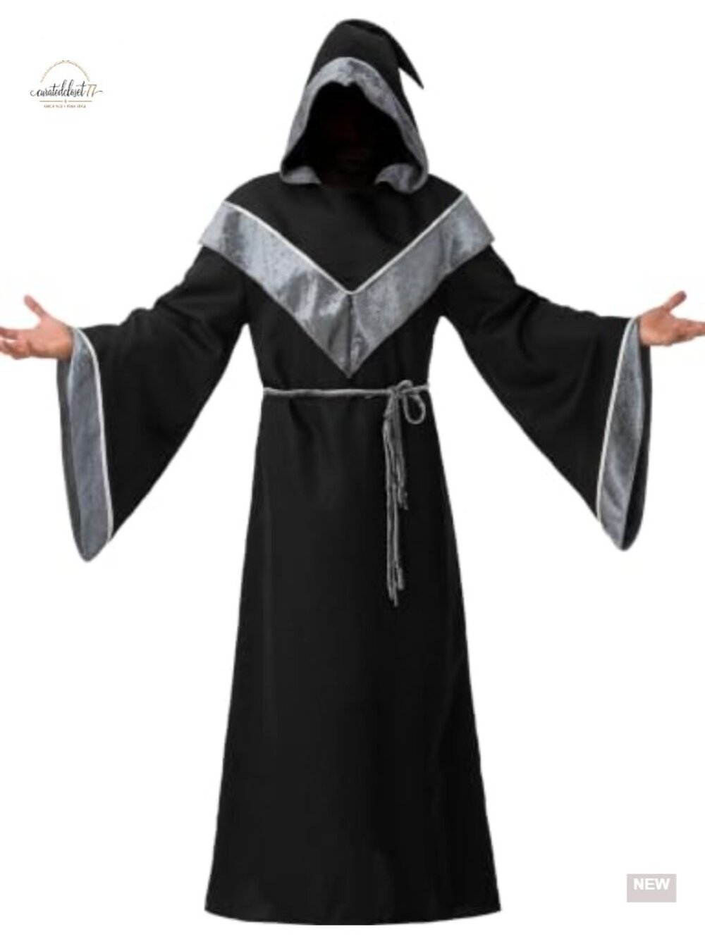 Adult Warlock Wizard Costume Hooded Robe with Belt Cosplay